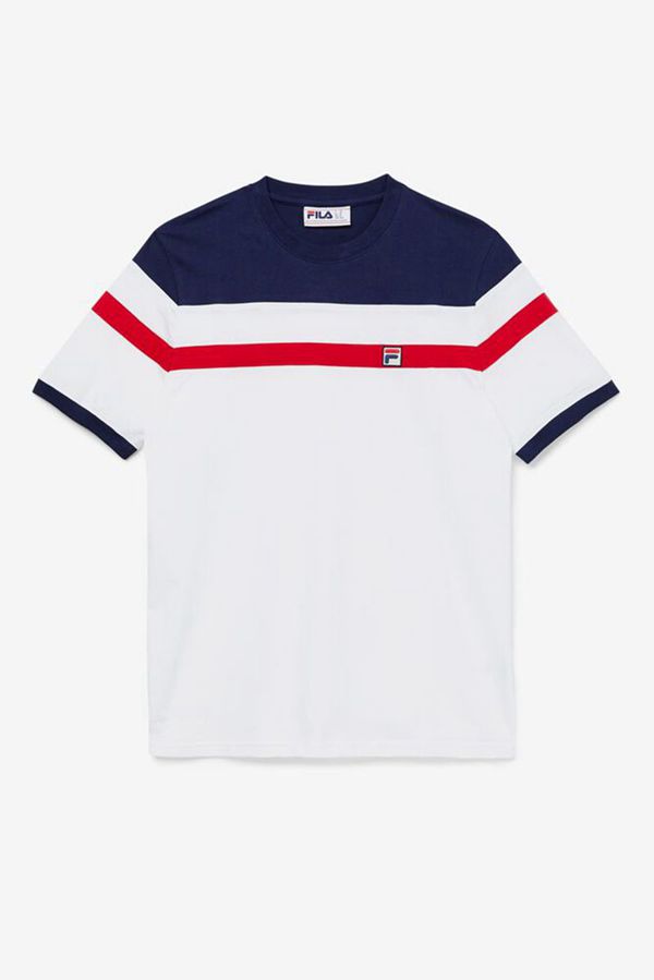 Fila Sten Striped Men's Tee - White,NZ 563-21876